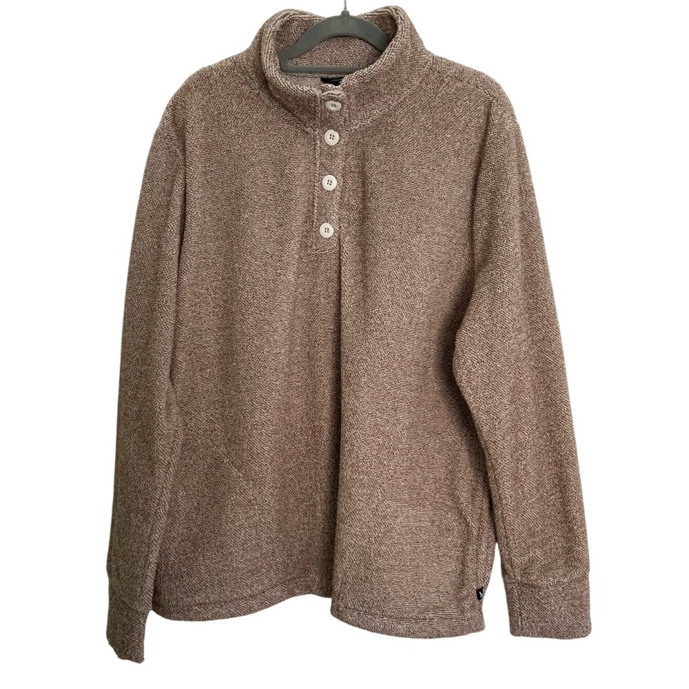 Eddie Bauer Womens XL Pullover Tan Mock Neck Button Cozy Outdoor Fall Essential